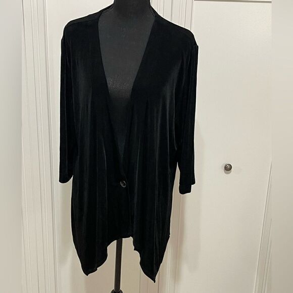 Chico’s Black Button Front Cardigan Liquid Knit size extra large - Picture 1 of 6